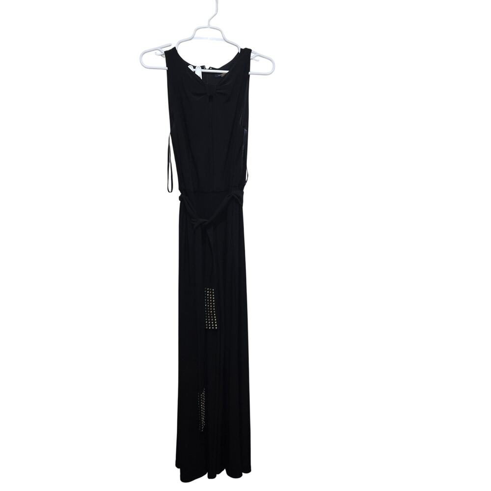 Tommy Hilfiger Black Wide Leg Jumpsuit Knot Front Studded Belt Sz 6